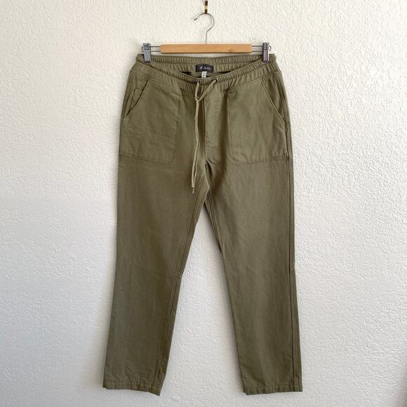 Ibex Augusta Wool Blend Pants Cremini Green Twill Straight Leg Drawstring Waist - Picture 1 of 9